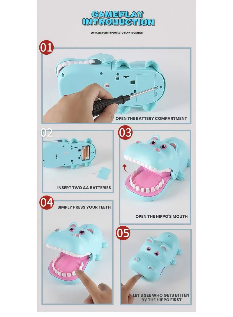 EASY FUTURE Tabletop Board Game with LED Light and Sound Hippo Teeth Toys Game for Kids Family Entertainment Game Hippo Biting Finger Games Funny Toys Dentist Practical Joke Toys for Party Gift NO.2104 - Image 3